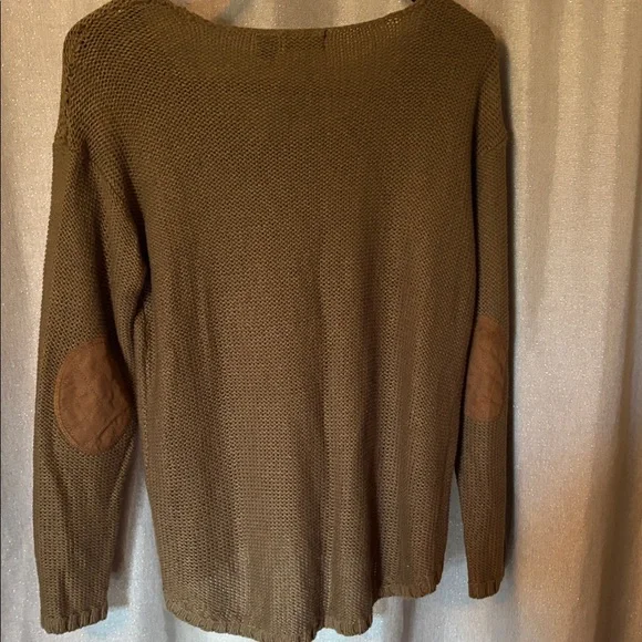 RDI Army Green Knit Sweater with Suede Elbow Patches - Picture 3 of 6